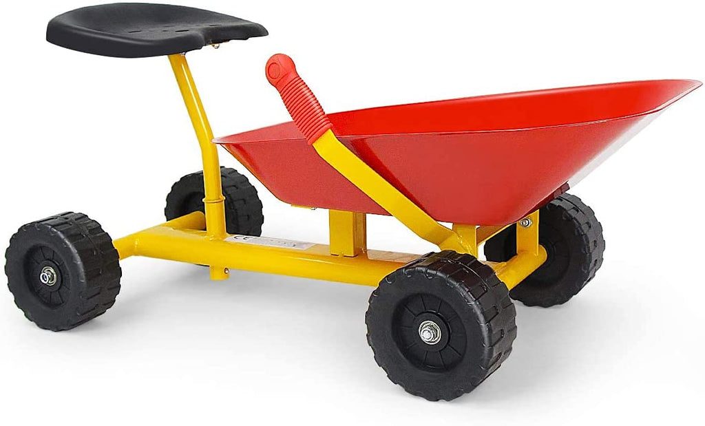 Kids Ride-on Sand Dumper, Children Outdoor Sandbox Toy w/ Ergonomic Handle & 4 Wheels - costzon