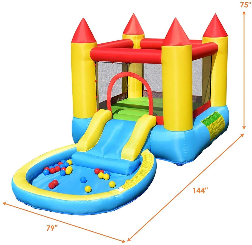 Costzon Inflatable Bounce House, Castle Jumping Bouncer with Water Slide (with 580W Air Blower) - costzon