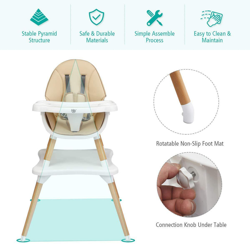 BABY JOY 5 in 1 High Chair, Baby Eat & Grow Convertible High Chair/Booster Seat/Toddler Chair & Table (Khaki) - costzon