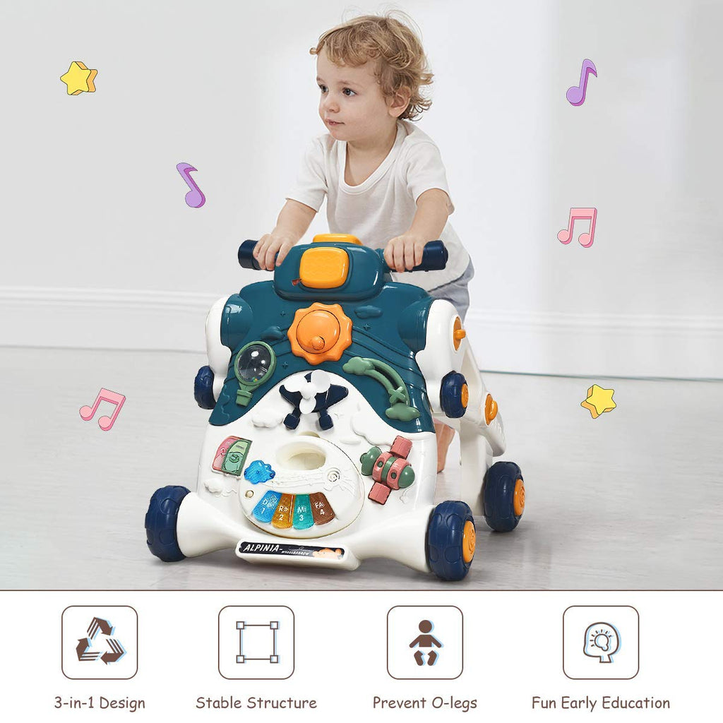 BABY JOY Sit-to-Stand Walker, 3 in 1 Baby Walker, Ride on Car, Game Panel - costzon