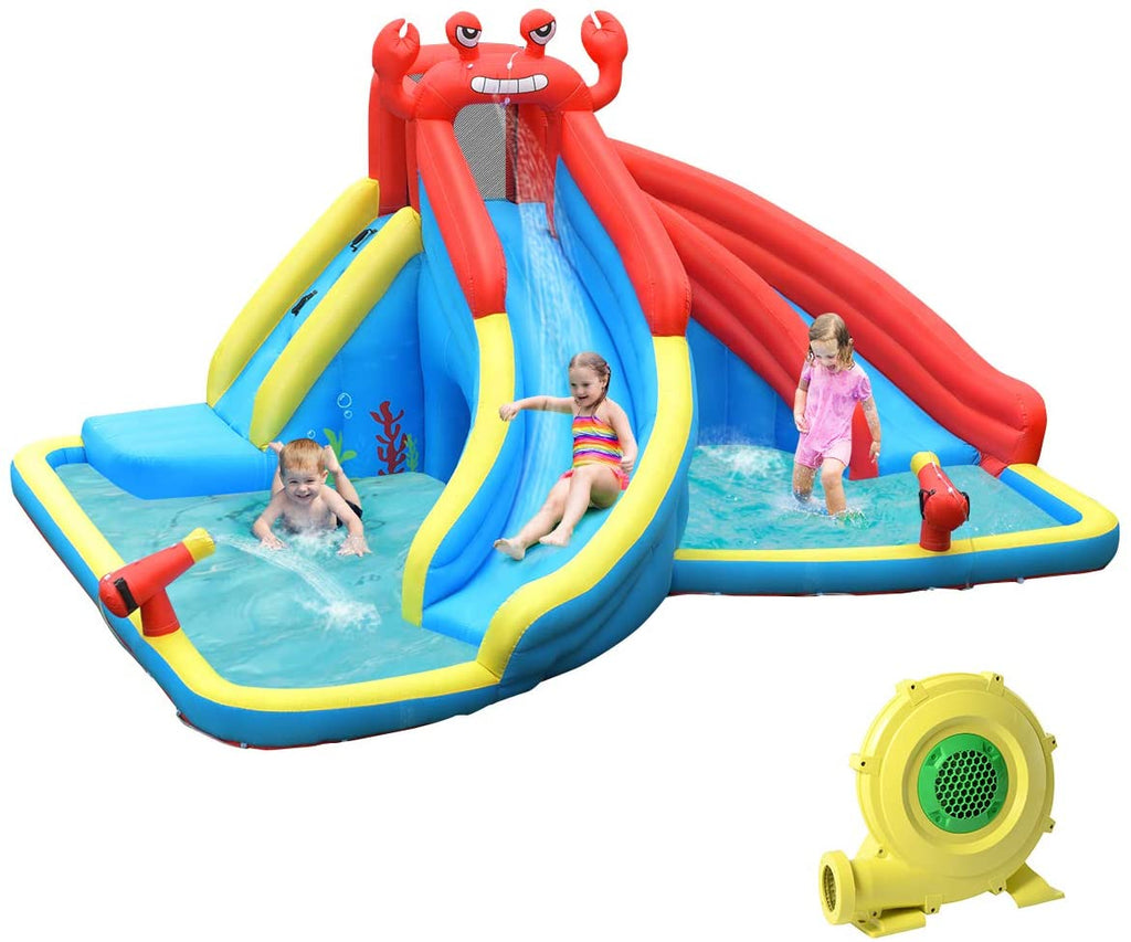 BOUNTECH Inflatable Water Slide, Crab Themed Bouncer Park w/Double Slides - costzon