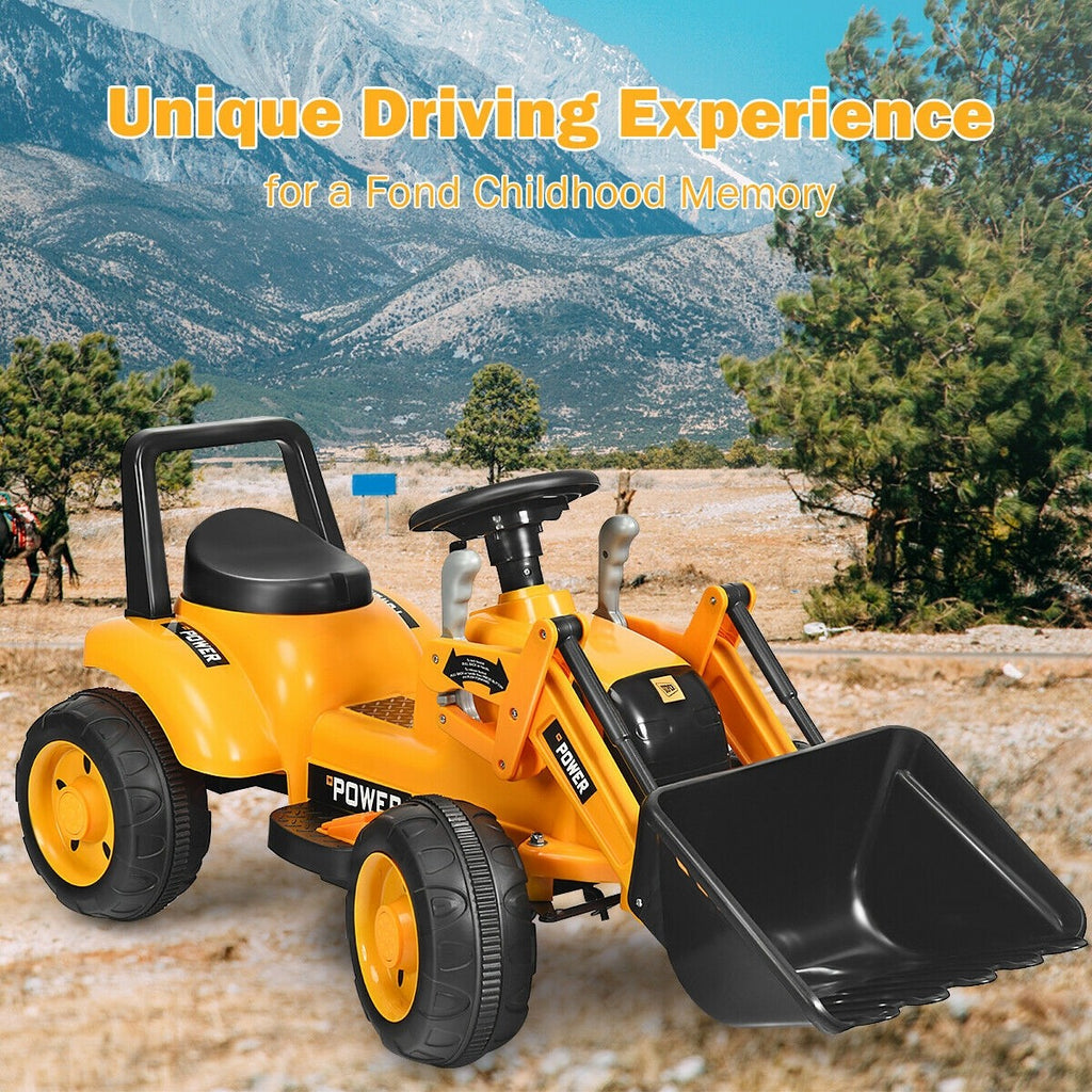 Costzon Kids Ride On Excavator, 6V Battery Powered Construction Tractor w/ Horn, Controllable Digging Bucket - costzon