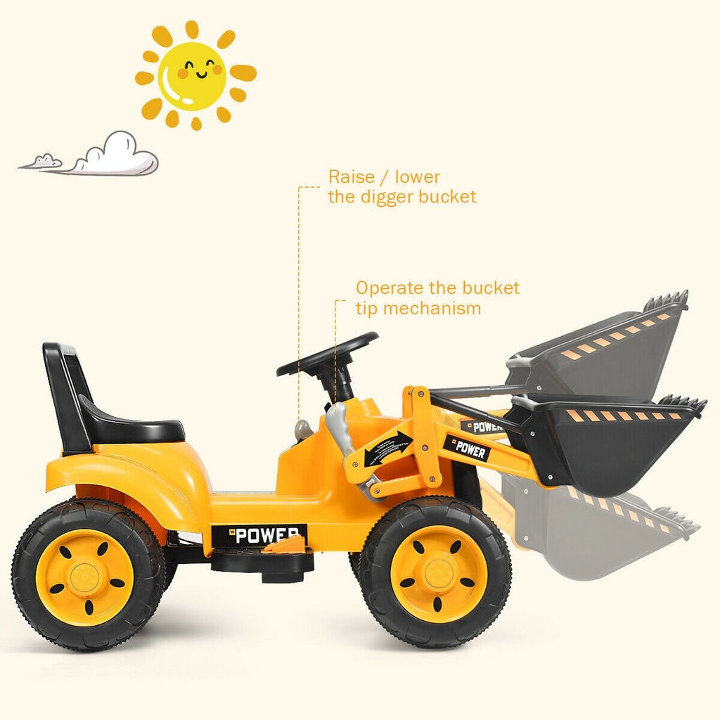 Costzon Kids Ride On Excavator, 6V Battery Powered Construction Tractor w/ Horn, Controllable Digging Bucket - costzon