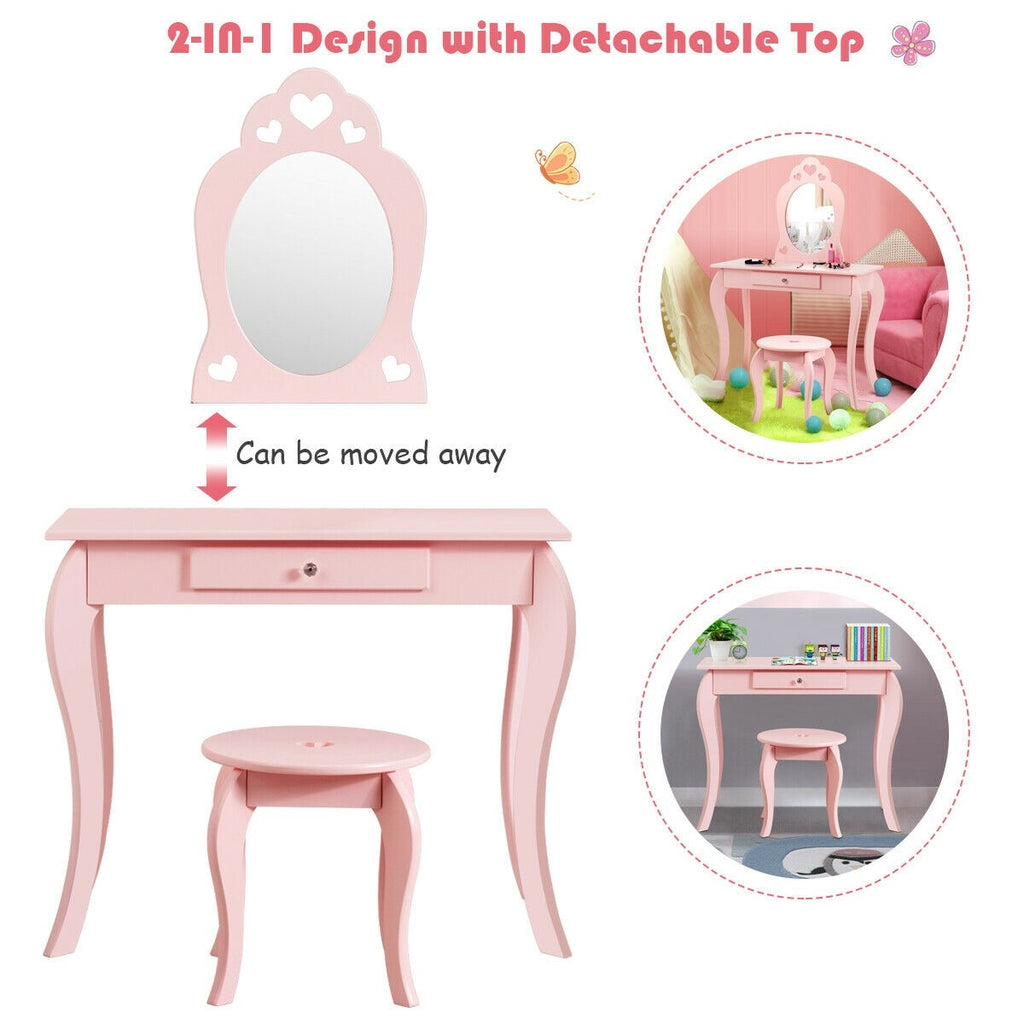 Costzon Kids Vanity Table, 2 in 1 Detachable Design with Dressing Table and Writing Desk - costzon