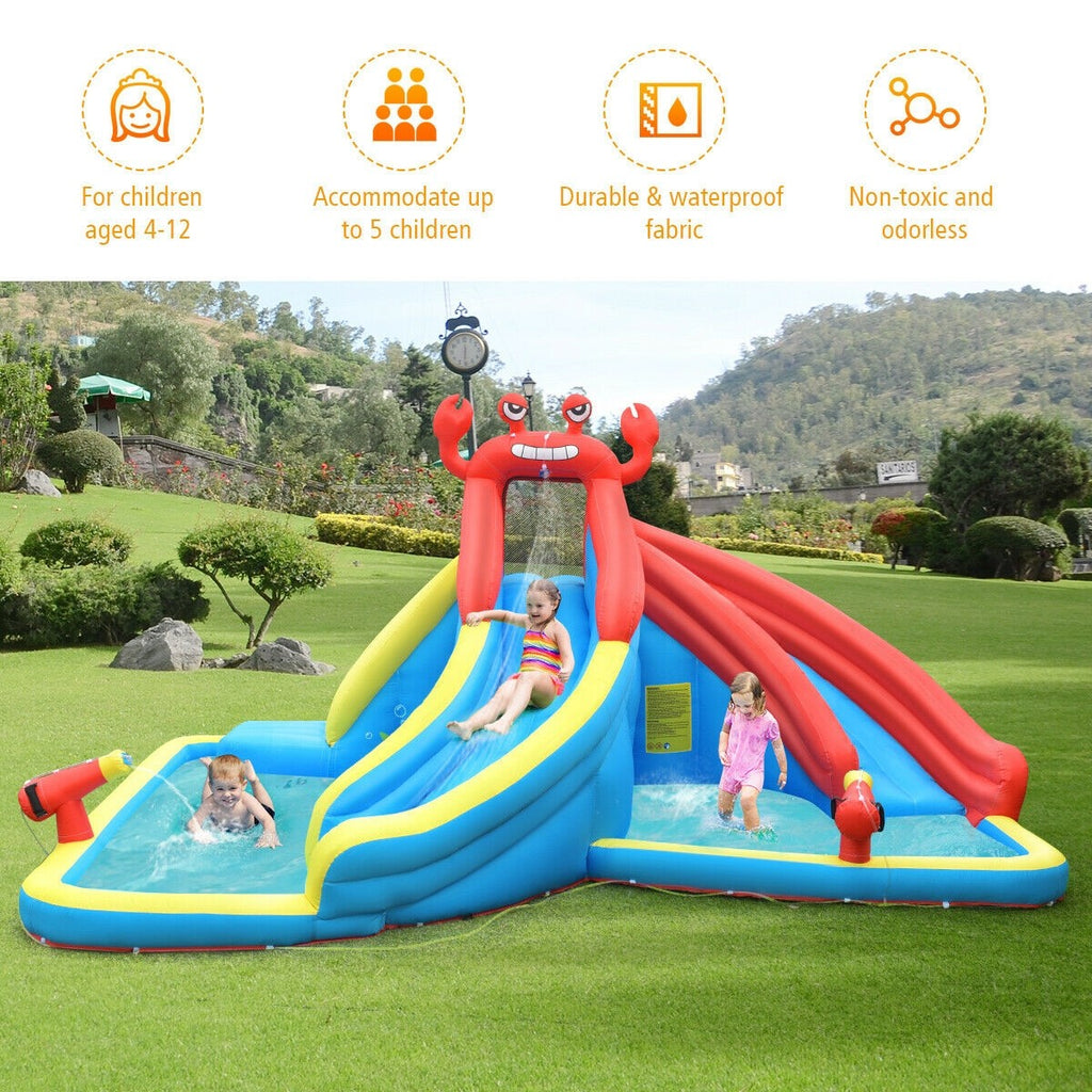 BOUNTECH Inflatable Water Slide, Crab Themed Bouncer Park w/Double Slides - costzon