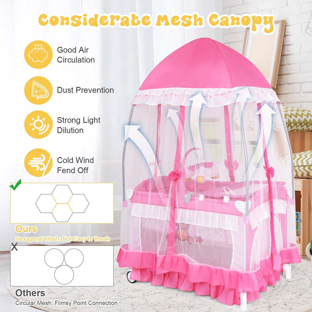 Nursery Center, 4 in 1 Pack 'n Play with Bassinet, Changing Table - costzon