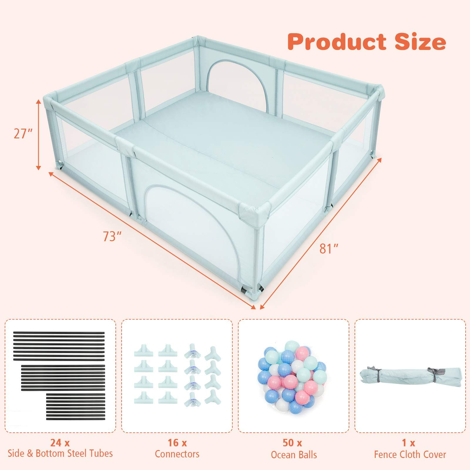 Costzon Baby Playpen, Extra Large Playpen for Toddlers Baby, 81" x 73" x 27"