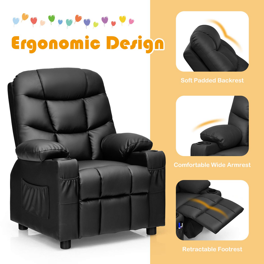 Kids Recliner Chair with Cup Holder - Costzon