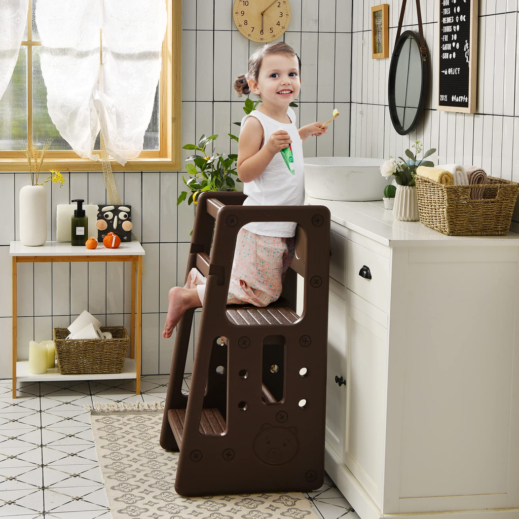 Kids Kitchen Step Stool with Double Safety Rails - Costzon