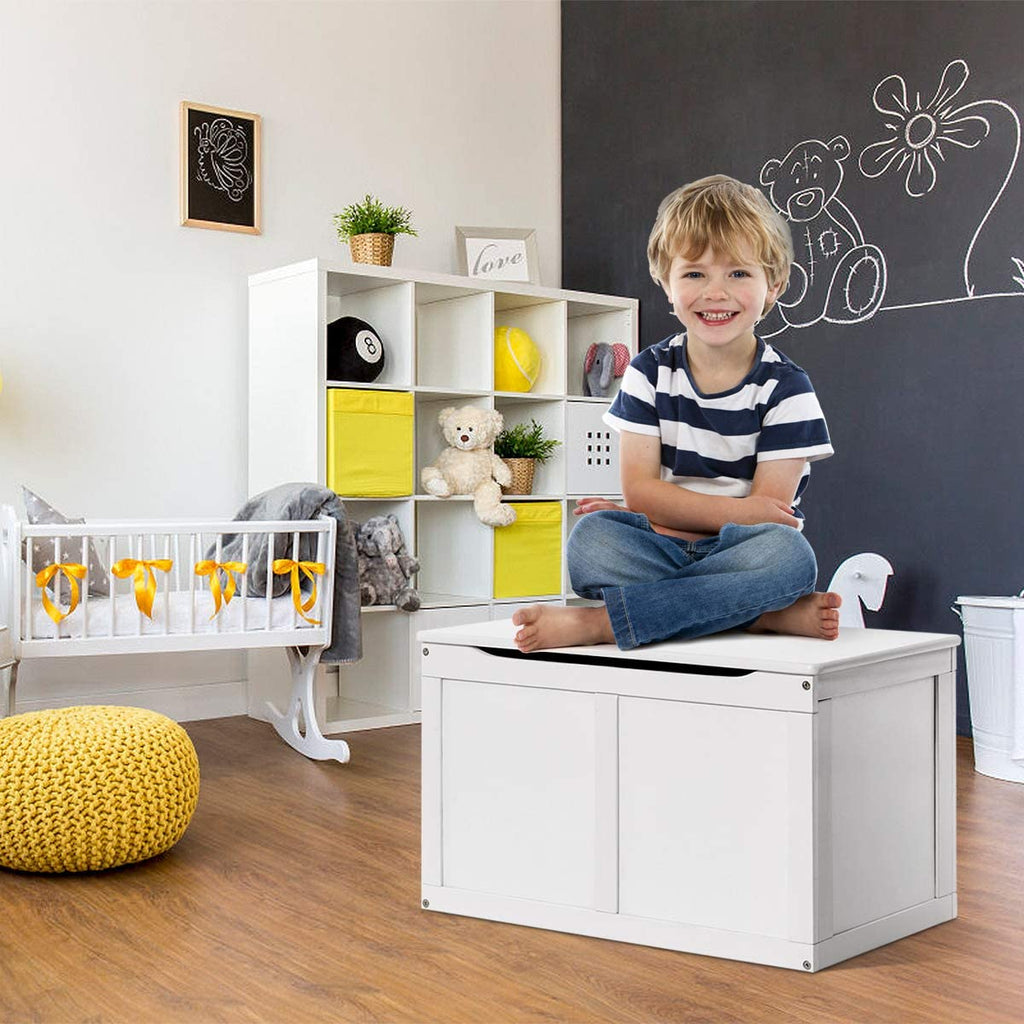 Costzon Wooden Kids Toy Storage Chest Organizer, 2 Safety Hinge (White) - costzon