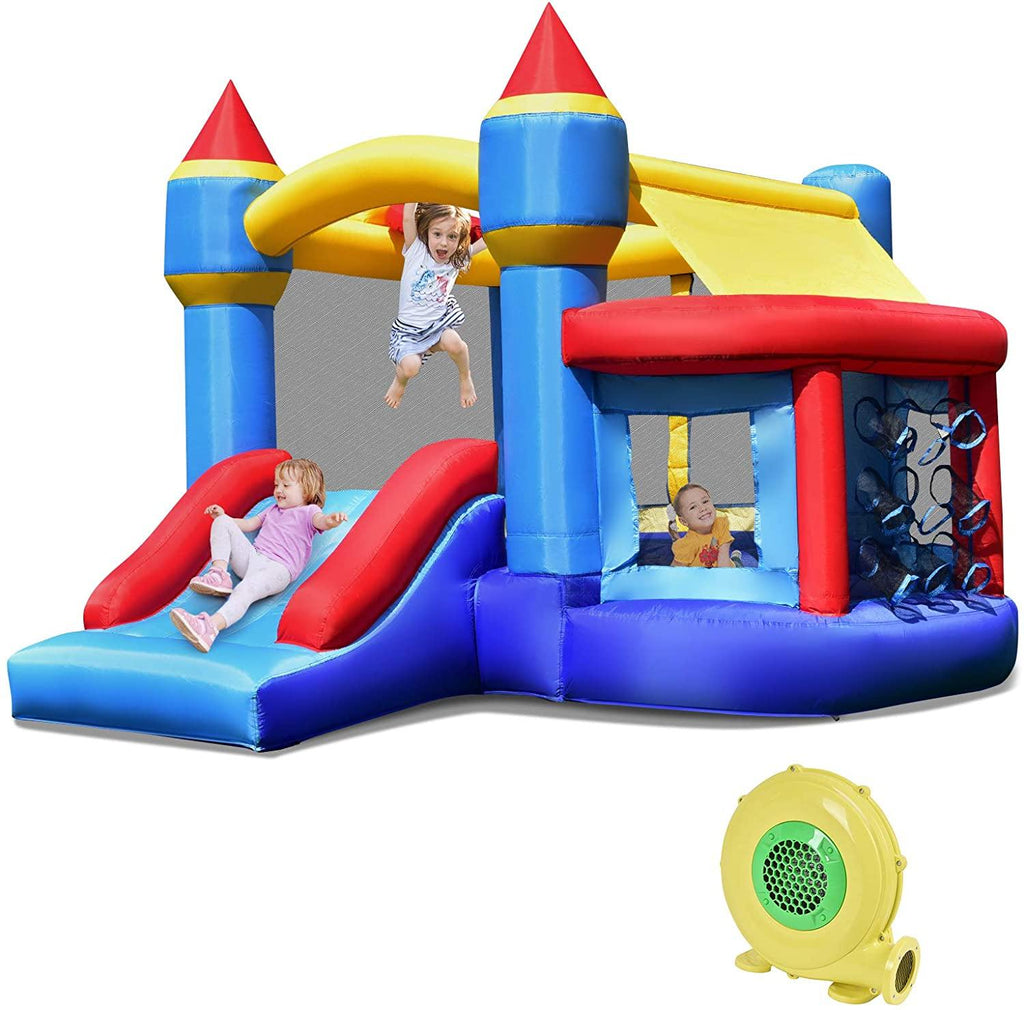 Inflatable Bounce House, Kids Jump 'n Slide Bouncer w/Basketball Rim - costzon