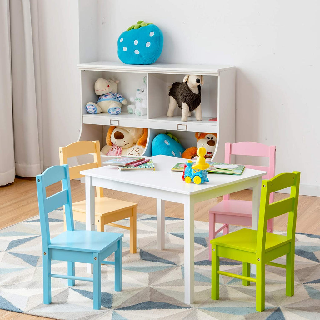 Kids Table and Chair Set, 5 Piece Wood Activity Table & Chairs for Children Arts - costzon