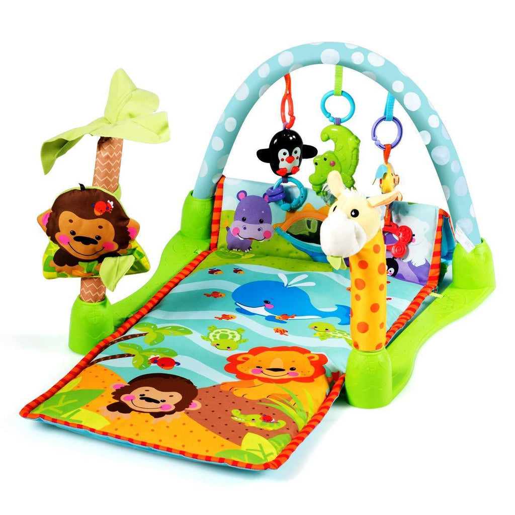 BABY JOY 4-in-1 Baby Play Gym Mat, Underwater World Baby Explore Crawling Tunnel with Steady Frame and 3 Hanging Toys - costzon