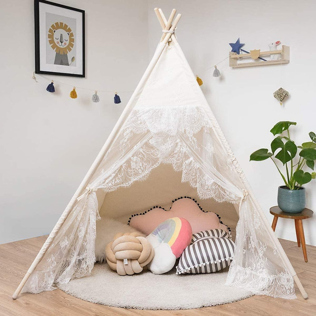 Kids Teepee Tent, Foldable Children Lace Play Tent for Indoor & Outdoor - costzon