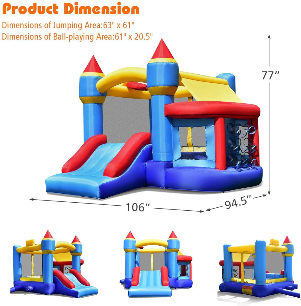 Inflatable Bounce House, Kids Jump 'n Slide Bouncer w/Basketball Rim - costzon