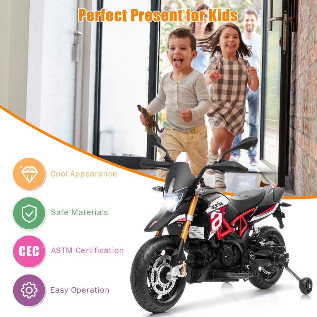 Costzon 12V Kids Motorcycle, Licensed Aprilia Electric Motorcycle Ride On Toy w/ Training Wheels,Red - costzon
