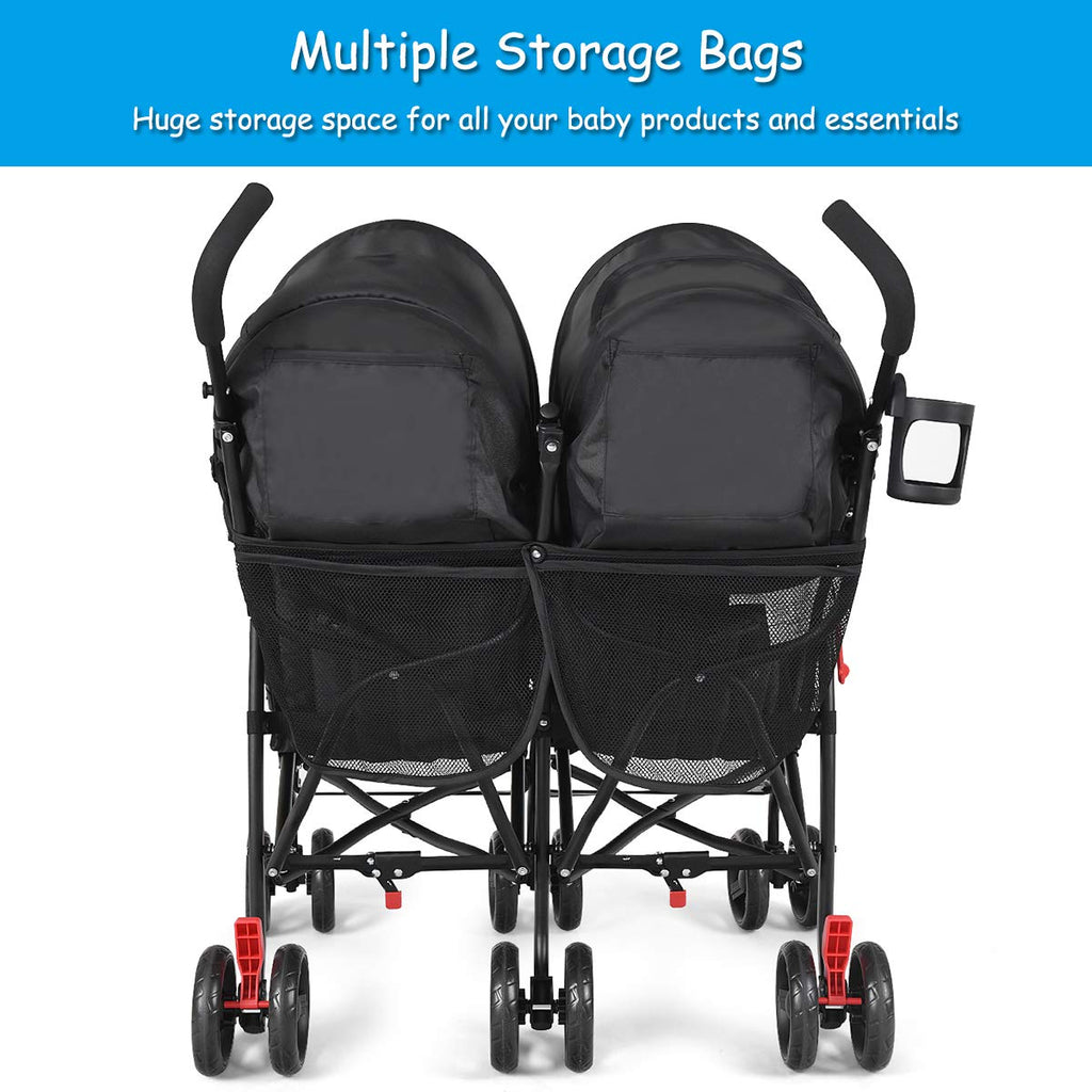 BABY JOY Double Light-Weight Stroller, Travel Foldable Design, Twin Umbrella Stroller with 5-Point Harness - costzon