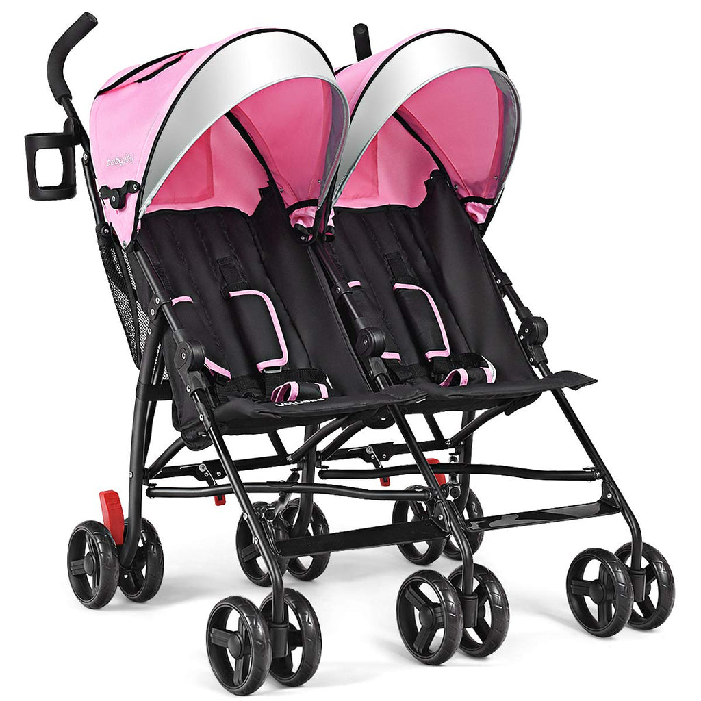 BABY JOY Double Light-Weight Stroller, Travel Foldable Design, Twin Umbrella Stroller with 5-Point Harness - costzon