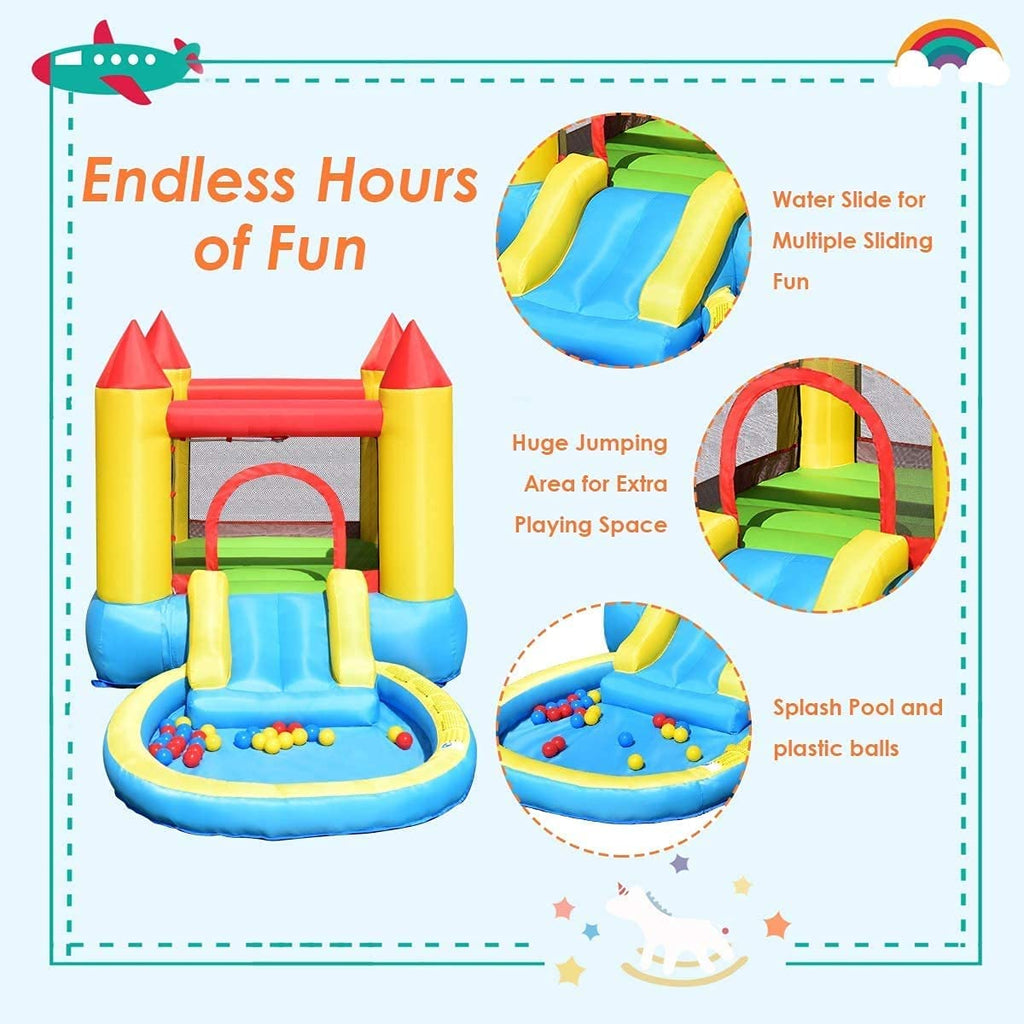 Costzon Inflatable Bounce House, Castle Jumping Bouncer with Water Slide (with 580W Air Blower) - costzon