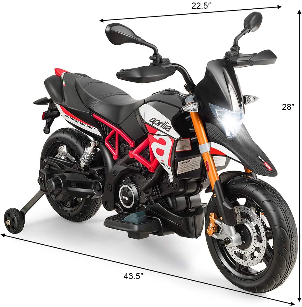 Costzon 12V Kids Motorcycle, Licensed Aprilia Electric Motorcycle Ride On Toy w/ Training Wheels,Red - costzon