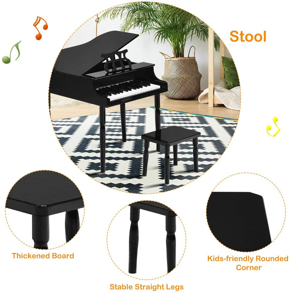Costzon Classical Kids Piano, 30 Keys Wood Toy Grand Piano with Music Stand and Bench - costzon