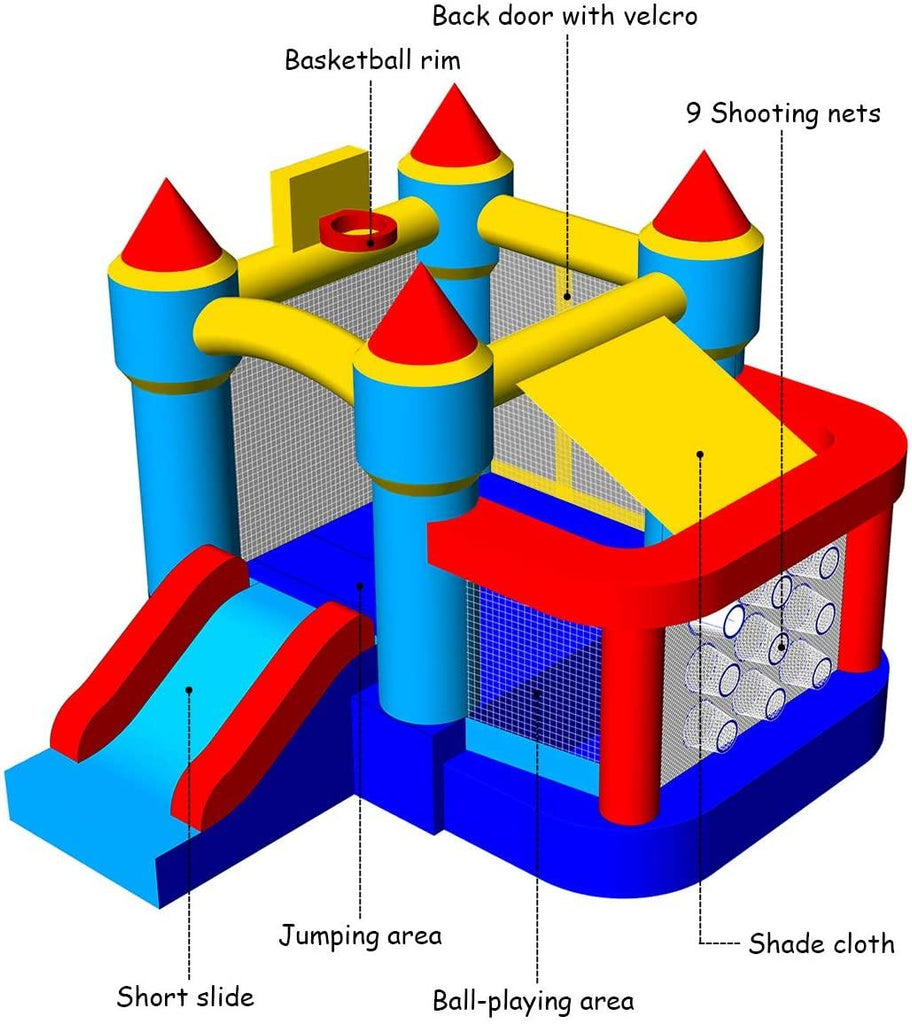 Inflatable Bounce House, Kids Jump 'n Slide Bouncer w/Basketball Rim - costzon