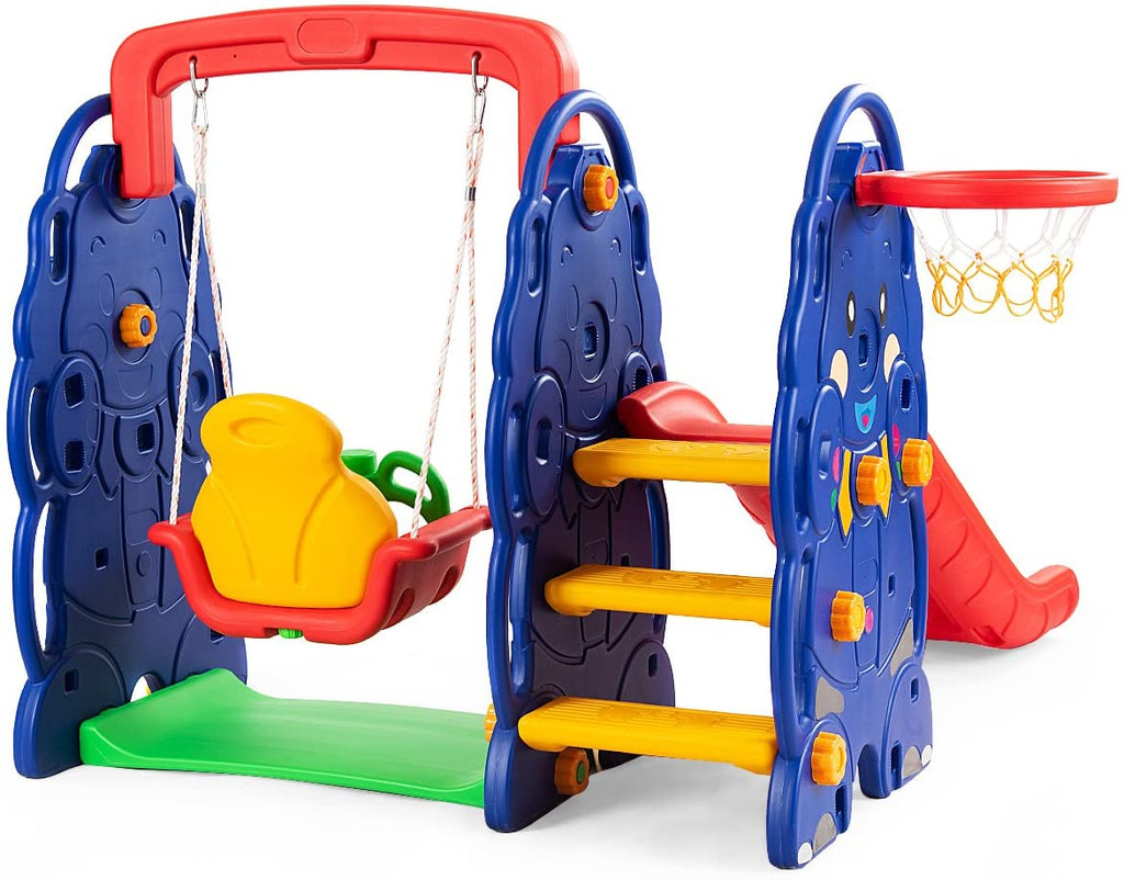 Costzon Toddler Climber and Swing Set, 4 in 1 Climber Slide Playset w/Basketball Hoop - costzon