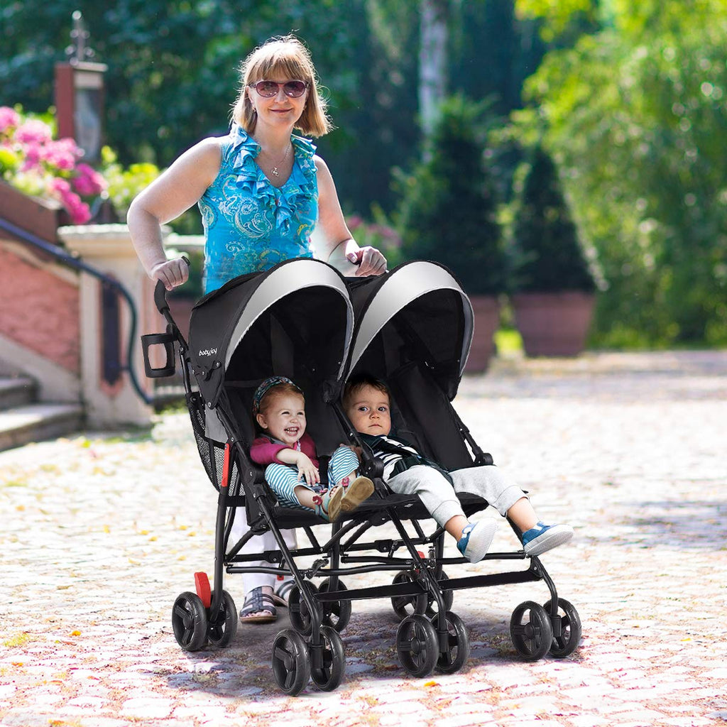 BABY JOY Double Light-Weight Stroller, Travel Foldable Design, Twin Umbrella Stroller with 5-Point Harness - costzon