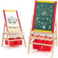 Costzon 3 in 1 Kids Art Easel with Paper Roll, Double Sided Adjustable Chalkboard & White Dry Erase with 4 Drawing Board Clips - costzon
