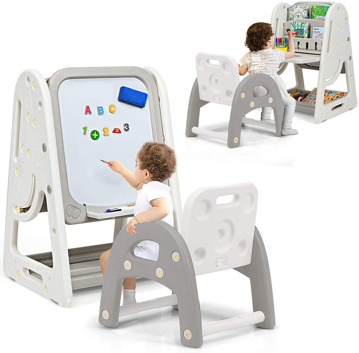 Art Easel Stool 2 1 Double Sided Magnetic Dry Erase Board Book Rack Foldable Desktop