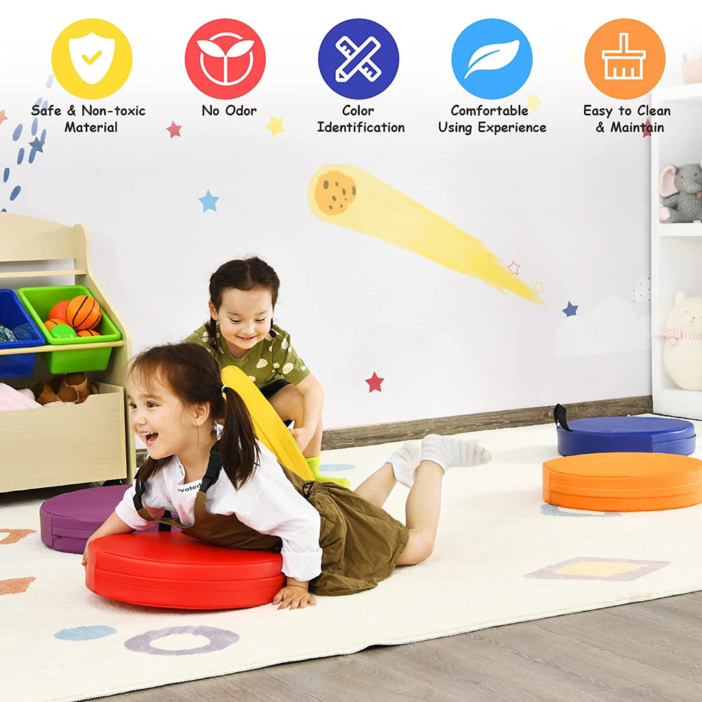Costzon 6-Piece Kids Floor Cushion, 3" Thick Waterproof Foam Cushion w/ Handle, 15 inch Soft Flexible Seating for Classroom - costzon
