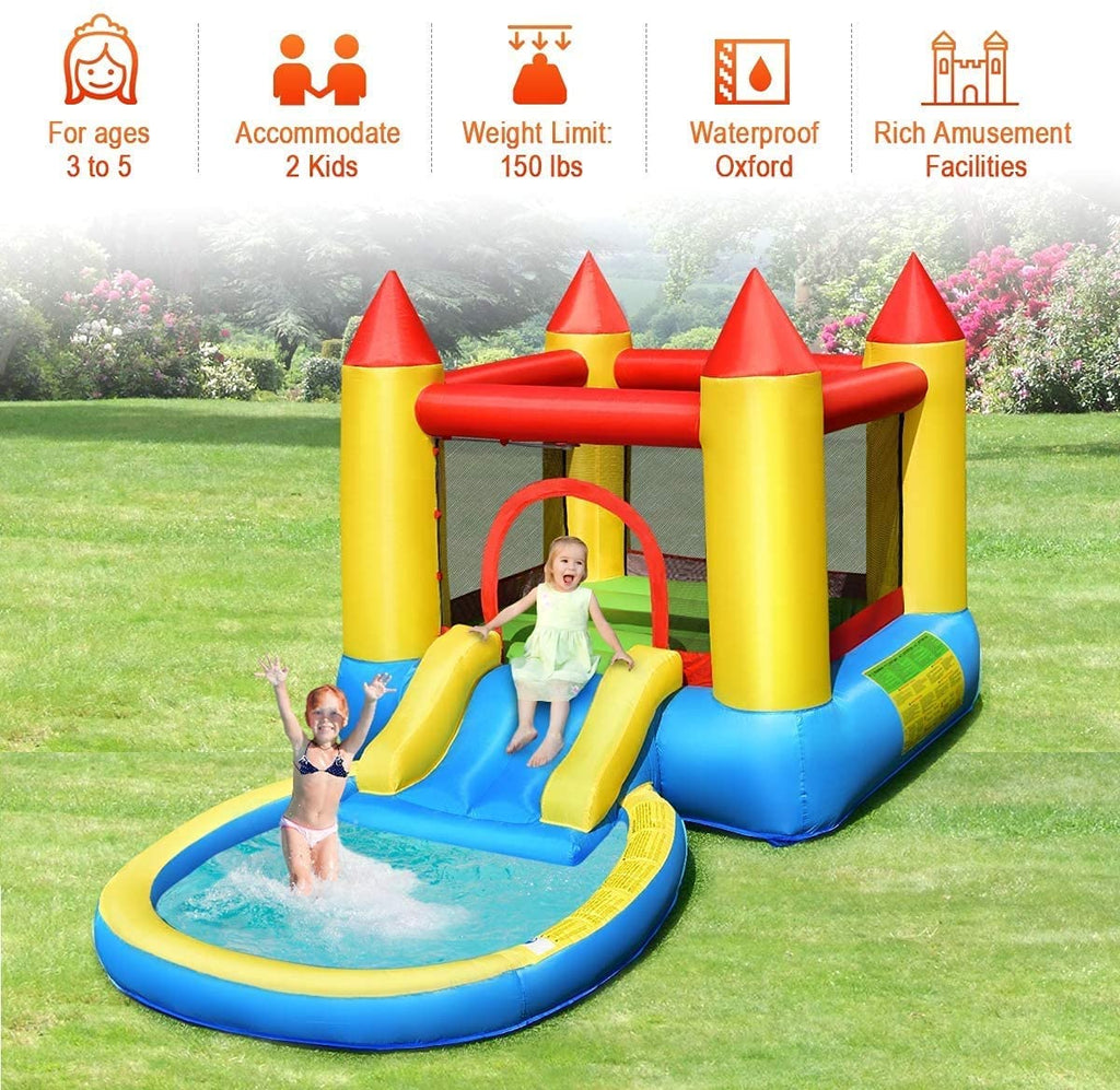 Costzon Inflatable Bounce House, Castle Jumping Bouncer with Water Slide (with 580W Air Blower) - costzon