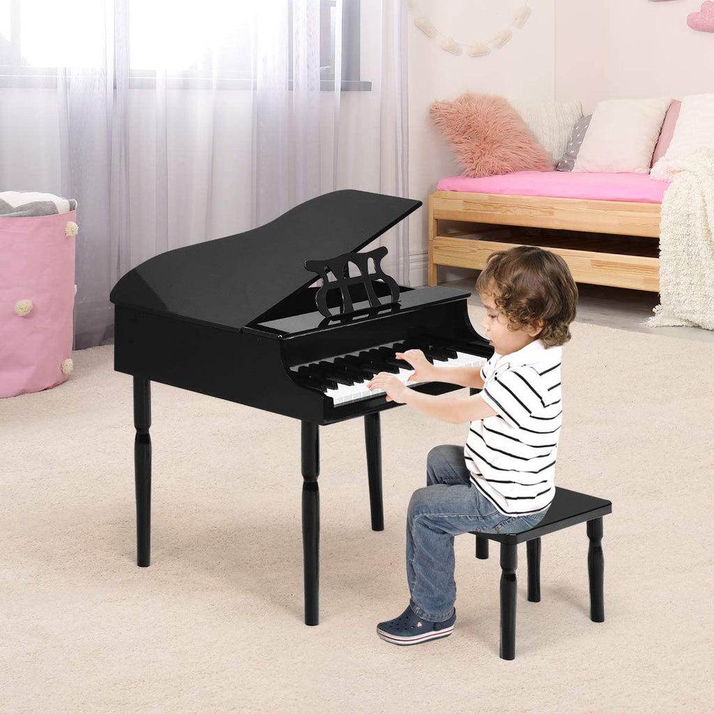 Costzon Classical Kids Piano, 30 Keys Wood Toy Grand Piano with Music Stand and Bench - costzon