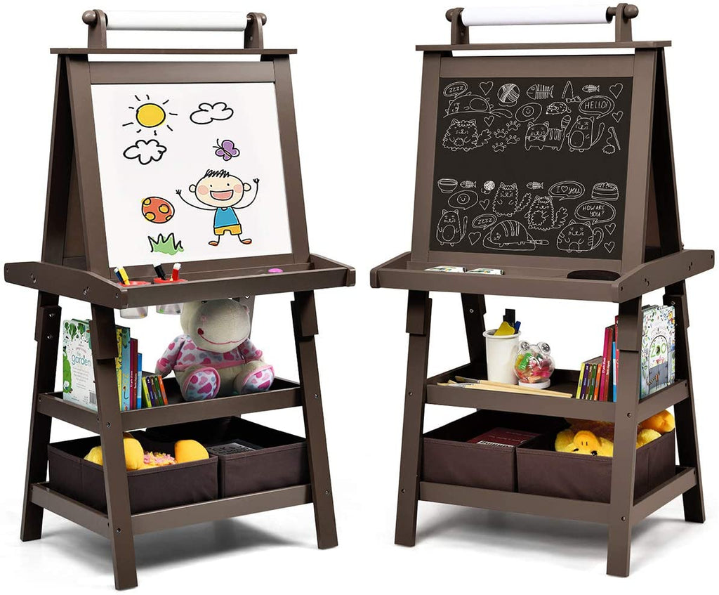  3 in 1 Double-Sided Storage Easel, Coffee - Costzon