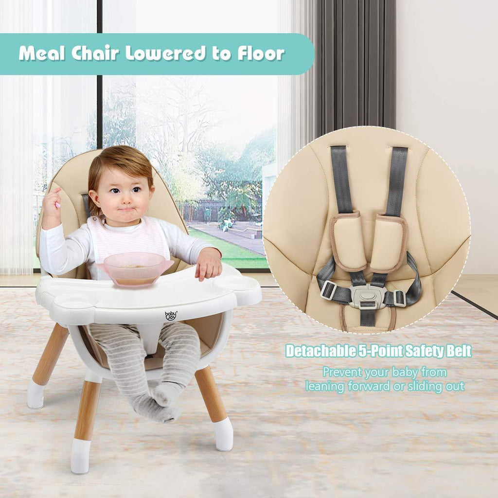 BABY JOY 5 in 1 High Chair, Baby Eat & Grow Convertible High Chair/Booster Seat/Toddler Chair & Table (Khaki) - costzon