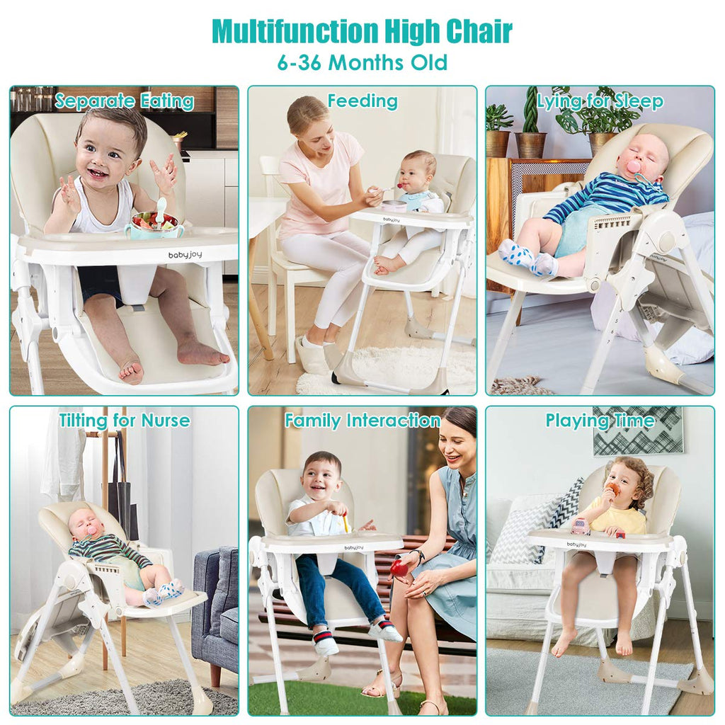 BABY JOY Convertible High Chair for Babies & Toddlers, Height Adjustable, Grow & Go High Chair w/Recline & Footrest - costzon