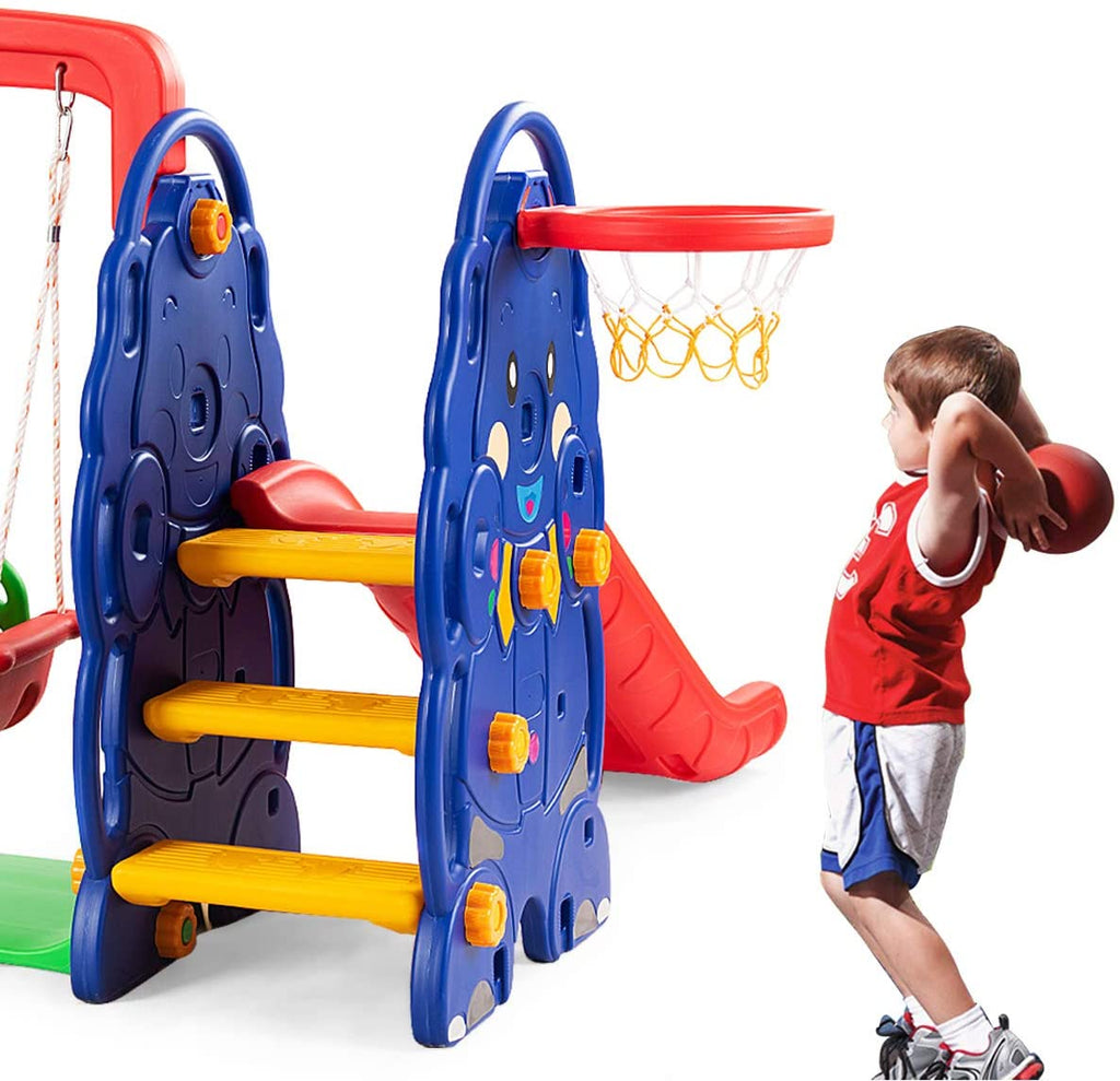 Costzon Toddler Climber and Swing Set, 4 in 1 Climber Slide Playset w/Basketball Hoop - costzon