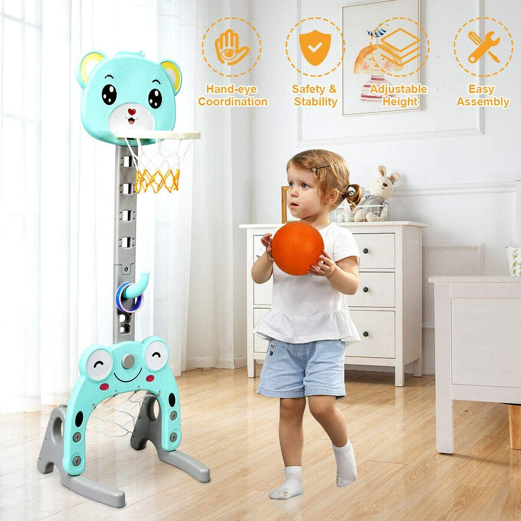 Costzon Basketball Hoop Set Stand, Kids 3-in-1 Sports Activity Center, Adjustable 4.7Ft-5.2Ft, Basketball Stand Set with Darts - costzon