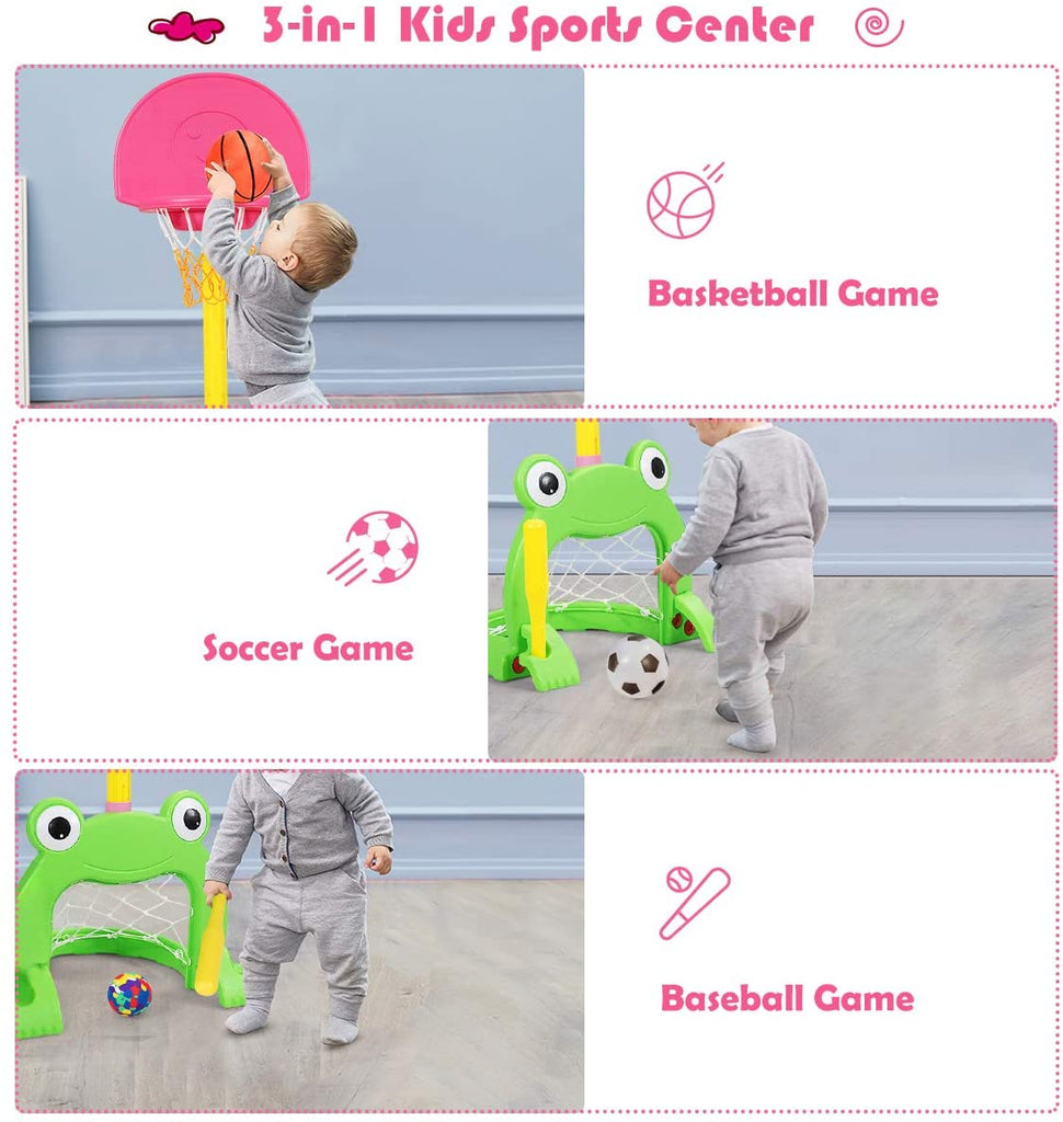 Costzon Kids Basketball Hoop Set, Kids 3-in-1 Sports Set for Basketball (Cute Frog) - costzon