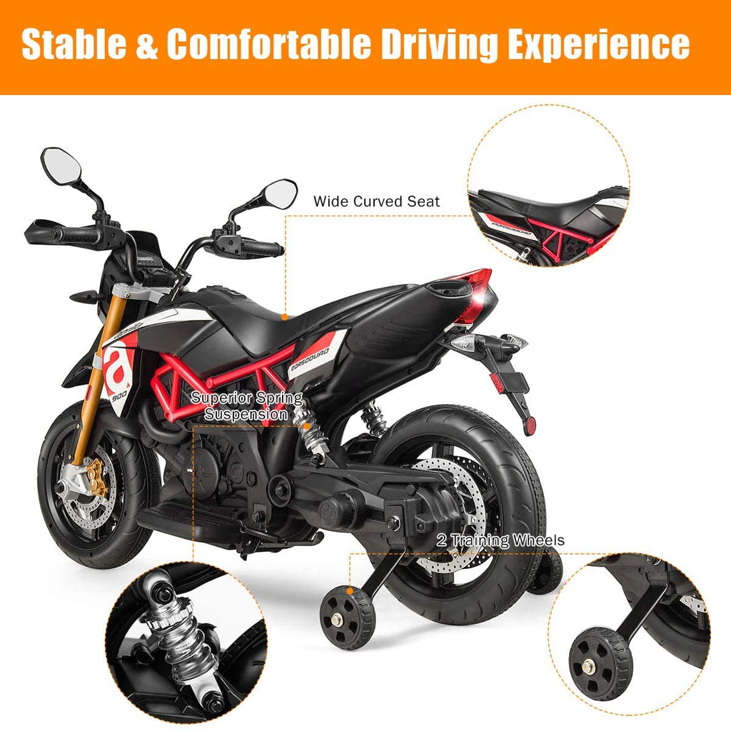 Costzon 12V Kids Motorcycle, Licensed Aprilia Electric Motorcycle Ride On Toy w/ Training Wheels,Red - costzon