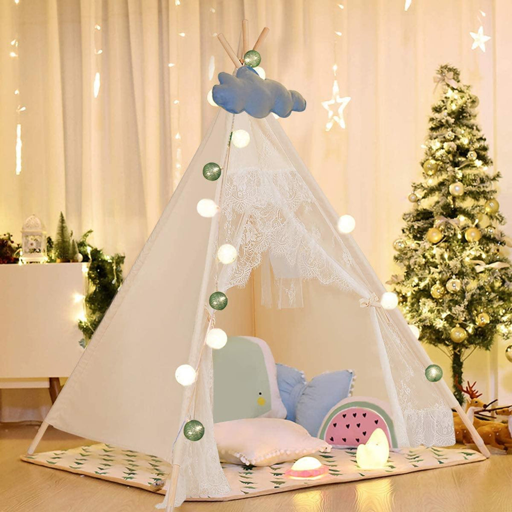 Kids Teepee Tent, Foldable Children Lace Play Tent for Indoor & Outdoor - costzon
