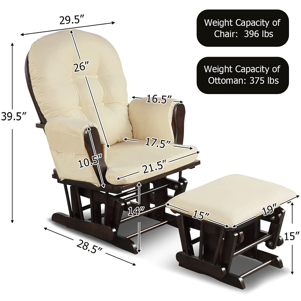  Glider and Ottoman Set, Wood Glider Rocker - Costzon