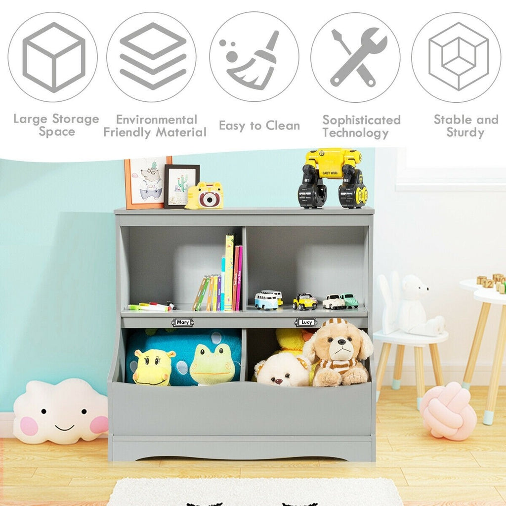 Costzon 4-Cubby Kids Bookcase with Footboard, Multi-Bin Children's Storage Organizer Cabinet Shelf - costzon
