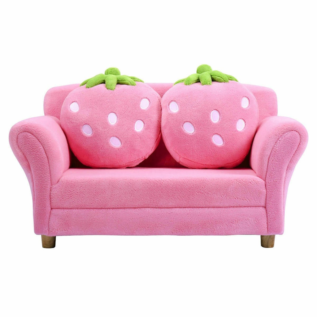 Kids Sofa, with 2 Cute Strawberry Pillows - costzon