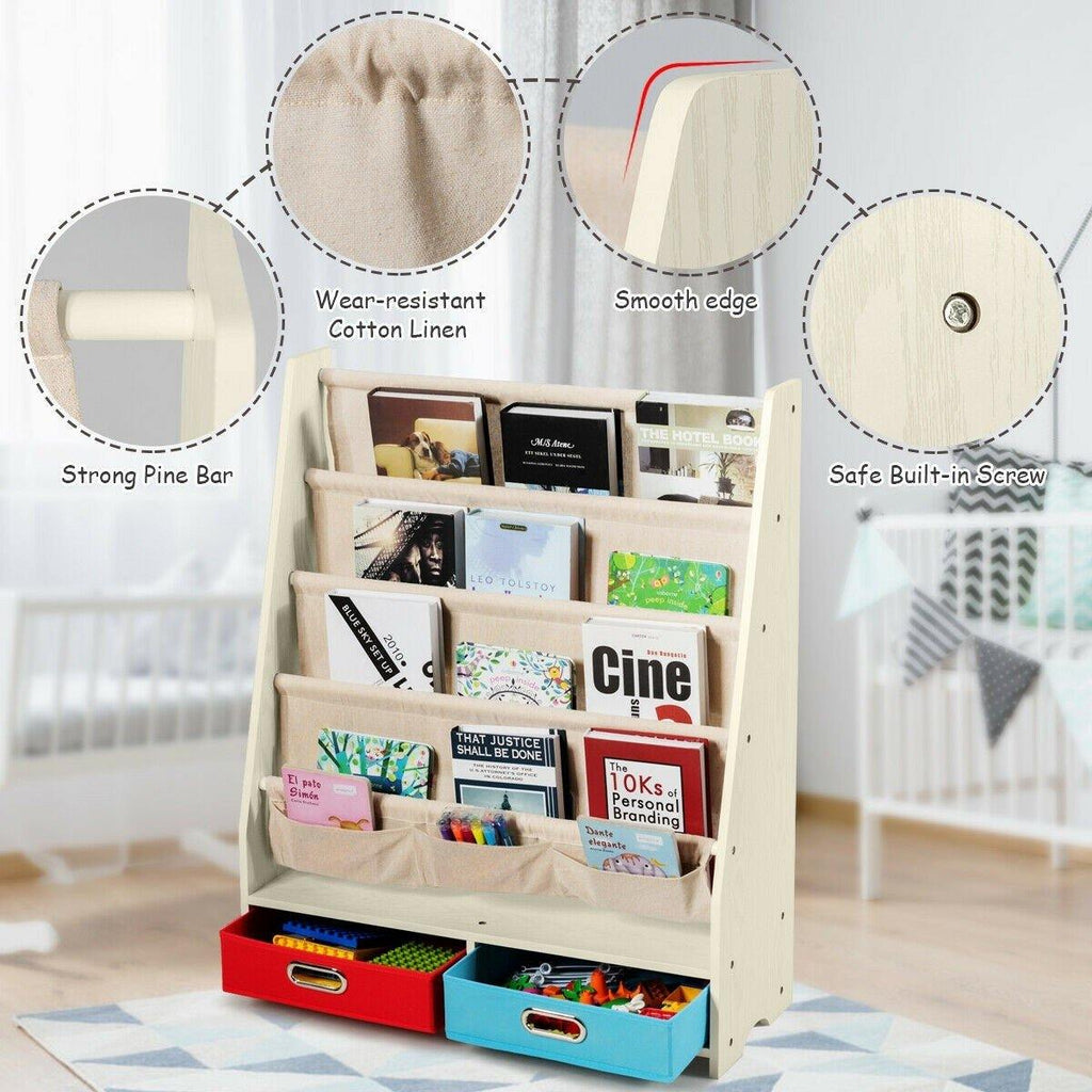 Costzon Bookshelf for Kids, 2 in 1 Children Display Bookcase Classroom Storage Organizer - costzon