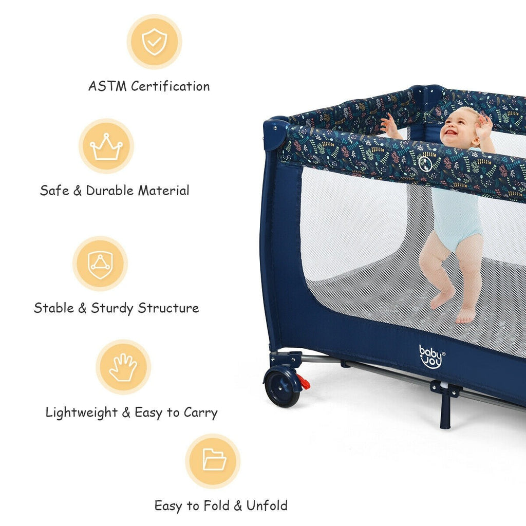 BABY JOY Foldable Baby Playard, Double Layer Pack n Play with Breathable Mattress - costzon