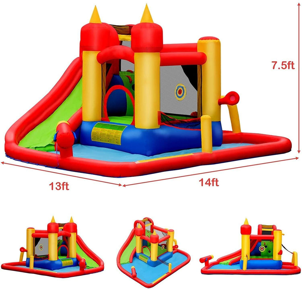 Inflatable Bounce House, Mighty 7 in 1 Water Slide Park - costzon