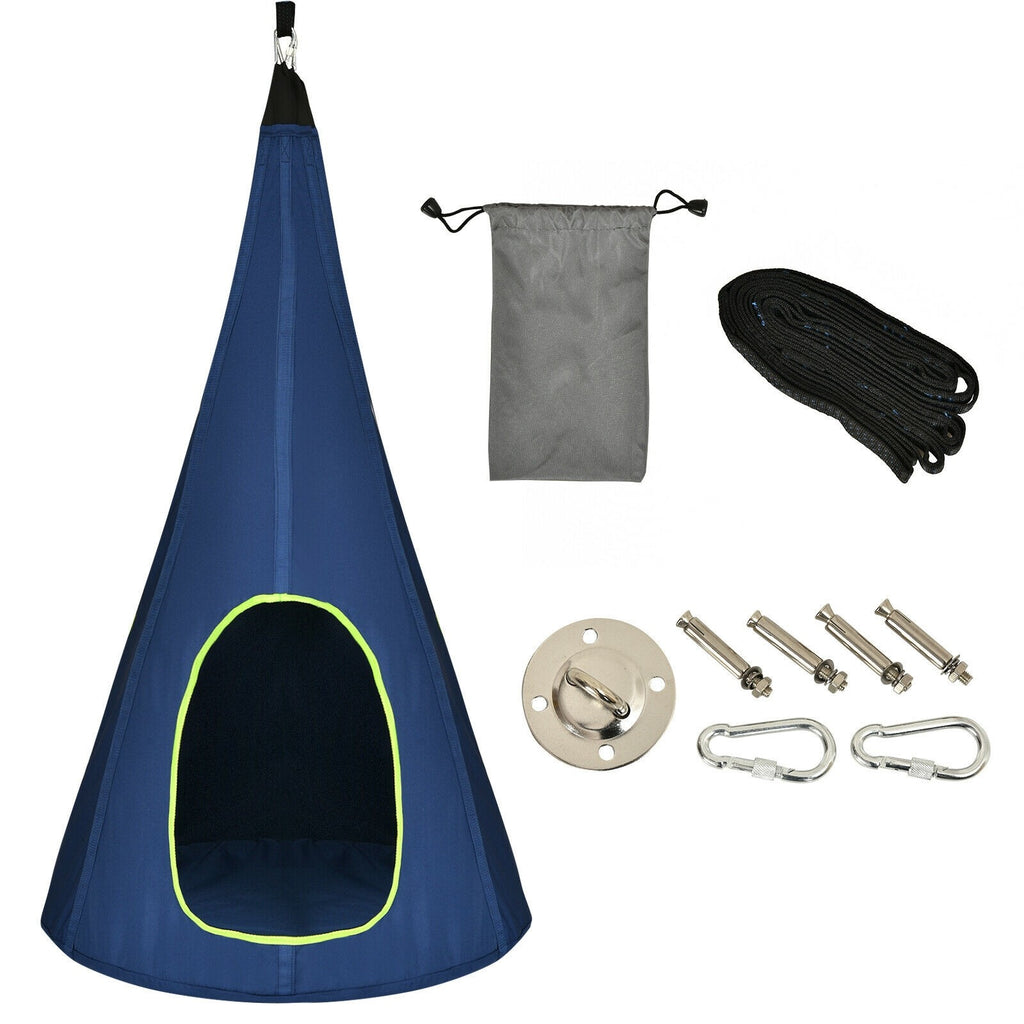 Kids Nest Swing Chair, Hanging Hammock Seat w/Adjustable Rope, 2 Windows and 1 Entrance - costzon