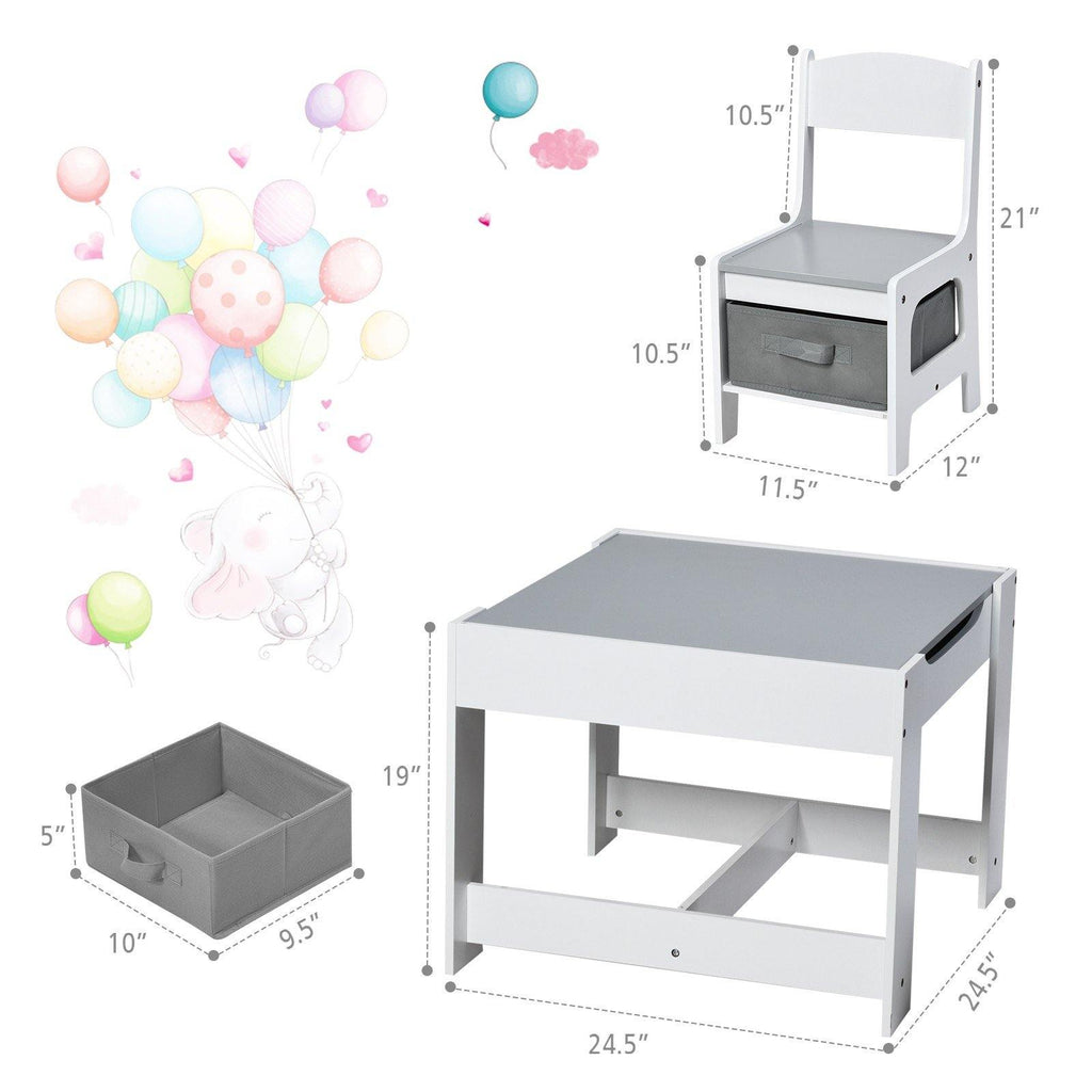 3 in 1 Kids Wood Table & 2 Chair Set, Children Activity Table Desk Sets - costzon