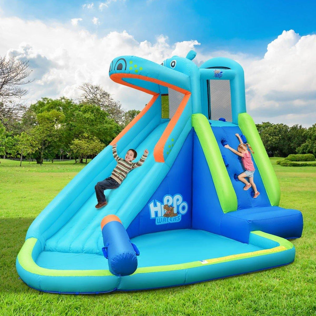 Inflatable Water Slide, Hippo Themed Bounce Hous - costzon